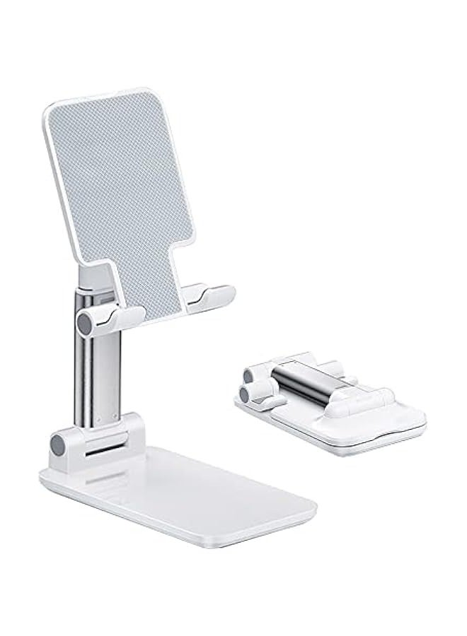 حامل هاتف محمول قابل للطي بالكامل مع وسادة سيليكون للمكتب وزاوية ارتفاع قابلة للتعديل، يتوافق مع جميع الهواتف المحمولة، اللون الأبيض، MT-6 - Image 1